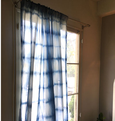 Shibori curtains with square grid