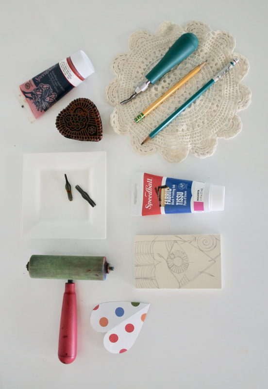 DIY Valentine's cards lino-cut printmaking supplies