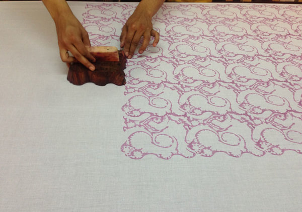 Printmaking purple motif on fabric