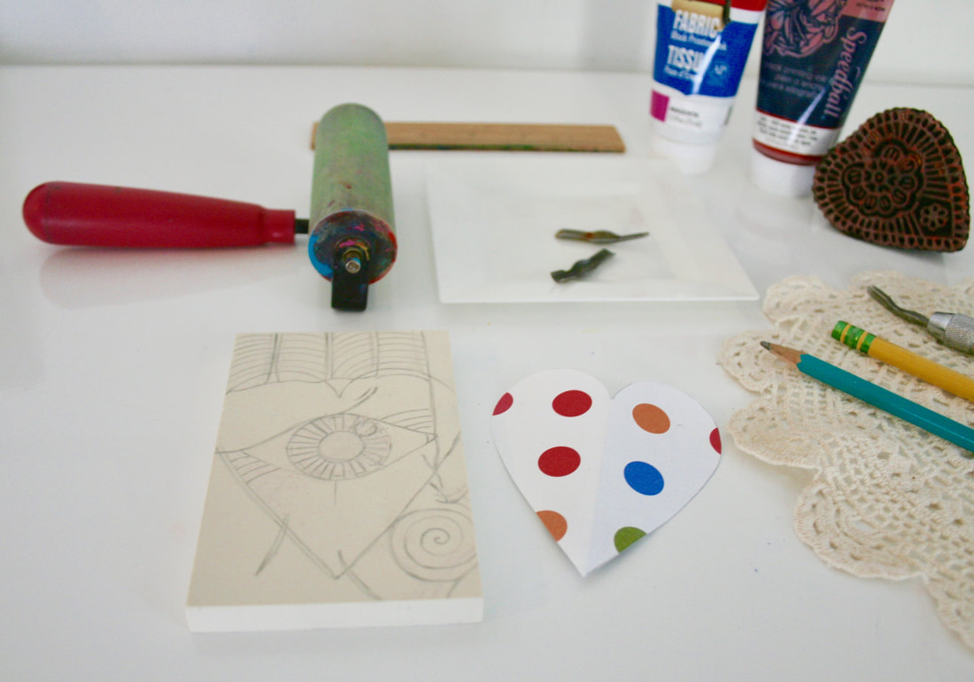 DIY Valentine's cards lino-cut printmaking