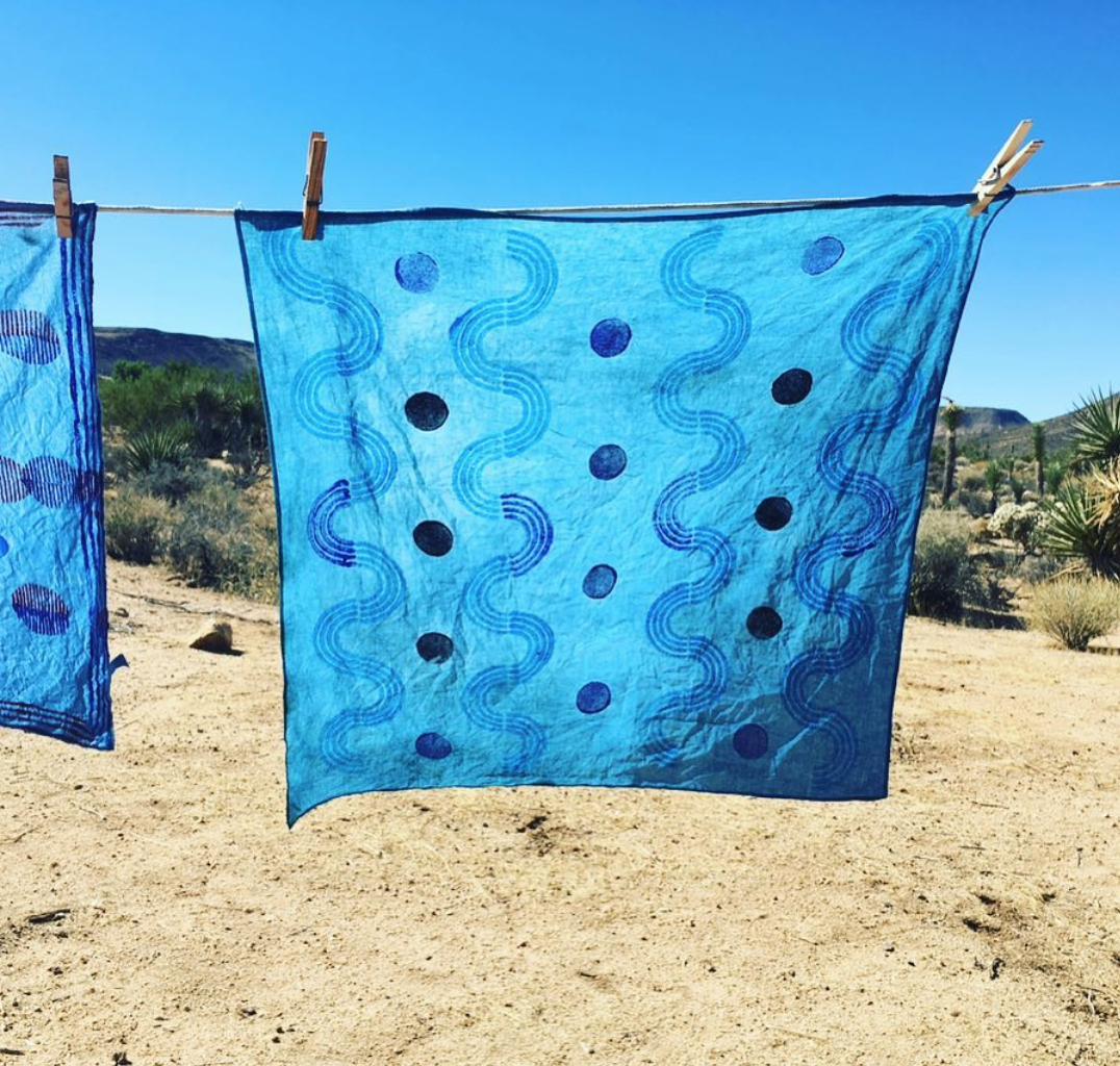 Patterns on Indigo scarves in the desert